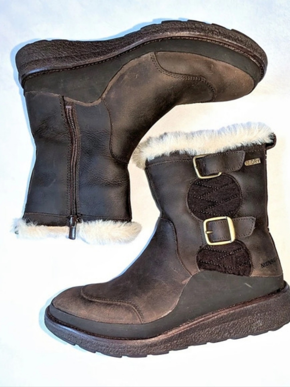 Merrell Brown Leather Waterproof Faux Fur Insulated Winter Boots 7.5